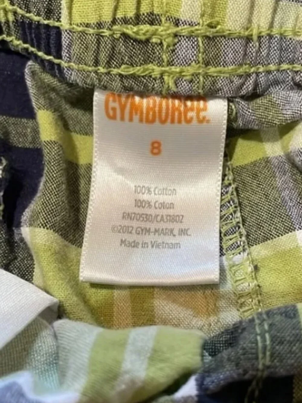 Gymboree Pull-On Shorts Plaid Green Blue Navy Boys Size 8